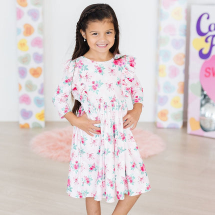 Gingham Bows 3/4 Sleeve Ruffle Twirl Dress - Dashing Nova
