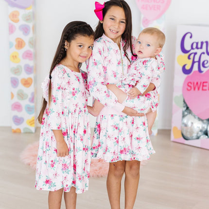 Gingham Bows 3/4 Sleeve Ruffle Twirl Dress - Dashing Nova