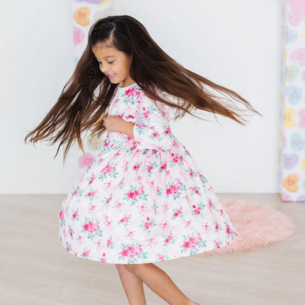 Gingham Bows 3/4 Sleeve Ruffle Twirl Dress - Dashing Nova