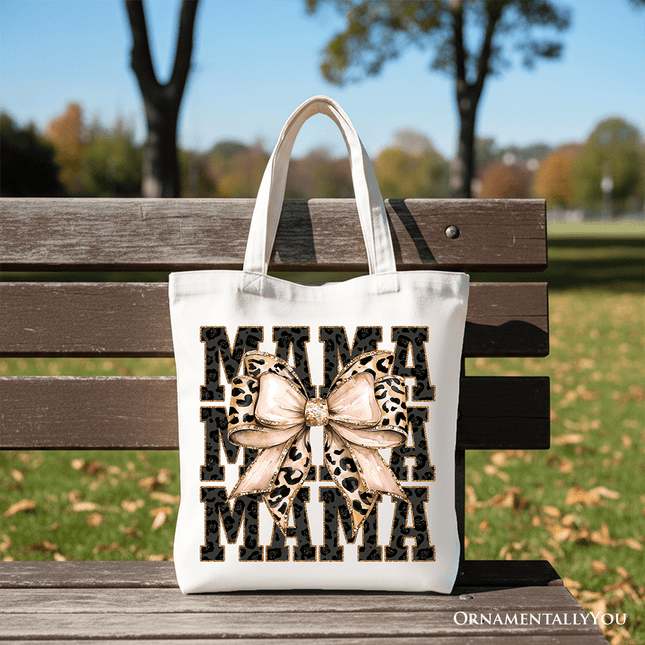 Glitter Leopard Mama Tote Bag, Coquette Bow Gift Shopper for Glam and Trendy Mothers