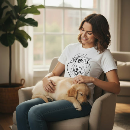 Golden Retriever Mom Graphic T-Shirt Cotton Women's Casual Dog Lover Top