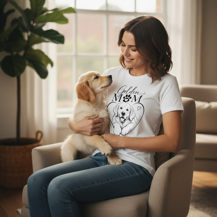 Golden Retriever Mom Graphic T-Shirt Cotton Women's Casual Dog Lover Top