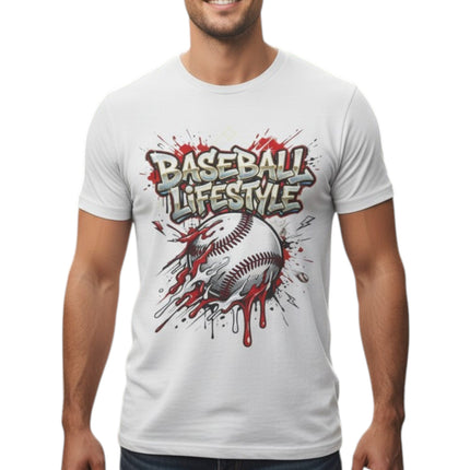 Grunge Dripping Baseball Graphic T-Shirt 100% Cotton Short Sleeve Casual Sports Apparel