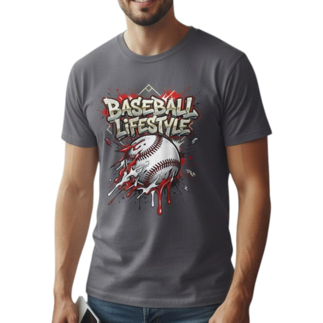 Grunge Dripping Baseball Graphic T-Shirt 100% Cotton Short Sleeve Casual Sports Apparel