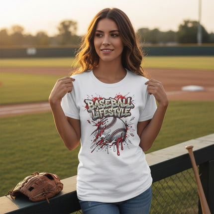 Grunge Dripping Baseball Graphic T-Shirt 100% Cotton Short Sleeve Casual Sports Apparel