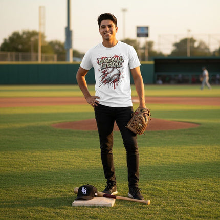 Grunge Dripping Baseball Graphic T-Shirt 100% Cotton Short Sleeve Casual Sports Apparel