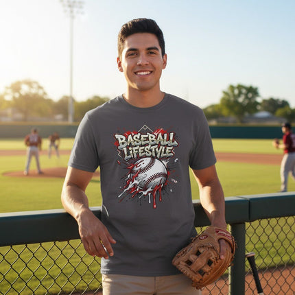 Grunge Dripping Baseball Graphic T-Shirt 100% Cotton Short Sleeve Casual Sports Apparel