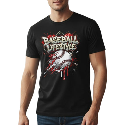 Grunge Dripping Baseball Graphic T-Shirt 100% Cotton Short Sleeve Casual Sports Apparel