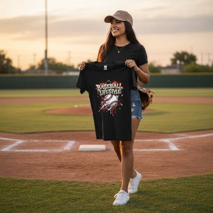 Grunge Dripping Baseball Graphic T-Shirt 100% Cotton Short Sleeve Casual Sports Apparel