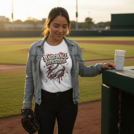 Grunge Dripping Baseball Graphic T-Shirt 100% Cotton Short Sleeve Casual Sports Apparel