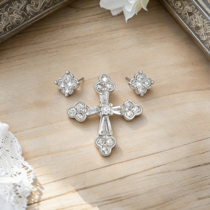 Light Luxury Copper Zircon Cross Earrings