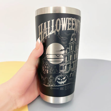 Halloween Tumbler with Straw, 20oz Stainless Steel Insulated Bottle, Spooky Pumpkin Horror Theme, Gift Box