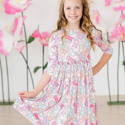 Hangin with my Peeps 3/4 Sleeve Pocket Twirl Dress - Dashing Nova