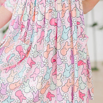 Hangin with my Peeps 3/4 Sleeve Pocket Twirl Dress - Dashing Nova
