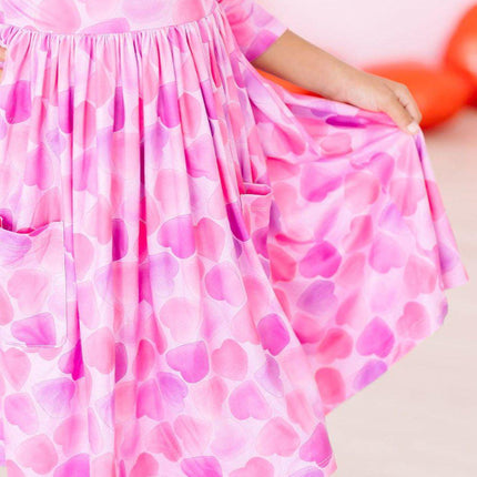 Happy Heart Day 3/4 Sleeve Pocket Twirl Dress - Dashing Nova