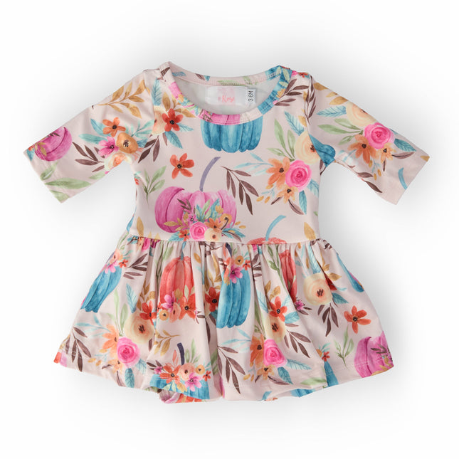 Harvest Blooms 3/4 Sleeve Twirl Bodysuit - Dashing Nova