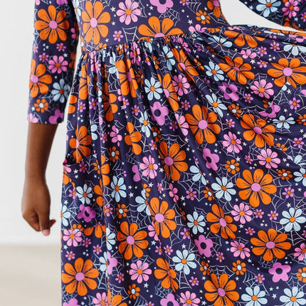 Haunted Garden 3/4 Sleeve Pocket Twirl Dress - Dashing Nova