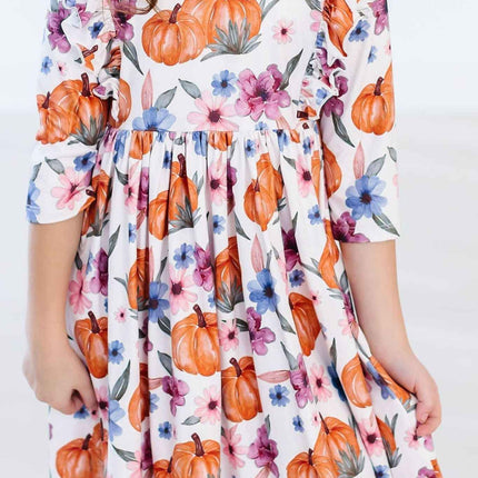 Hey Pumpkin 3/4 Sleeve Ruffle Twirl Dress