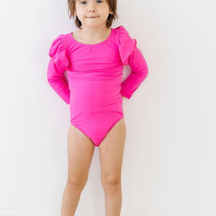 Hot Pink L/S Flutter Sleeve Leotard - Dashing Nova