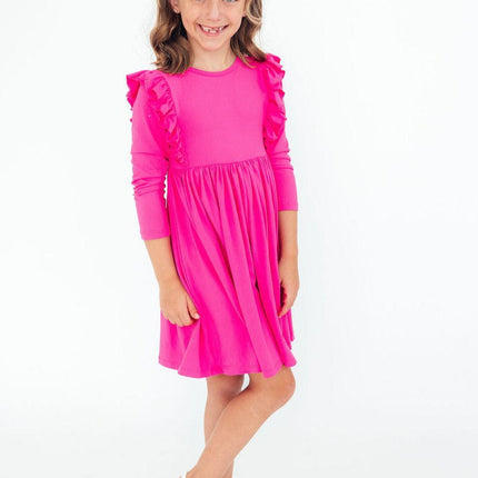 Hot Pink L/S Ruffle Twirl Dress - Dashing Nova
