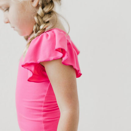 Hot Pink S/S Flutter Sleeve Leotard - Dashing Nova