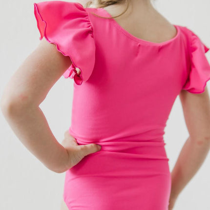 Hot Pink S/S Flutter Sleeve Leotard - Dashing Nova