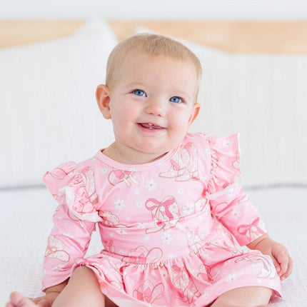 Howdy 3/4 Sleeve Flutter Twirl Bodysuit - Dashing Nova