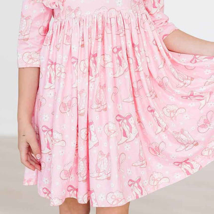 Howdy 3/4 Sleeve Ruffle Twirl Dress