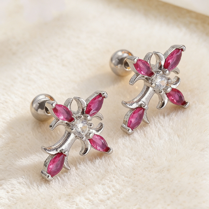 Light Luxury Copper Zircon Cross Earrings
