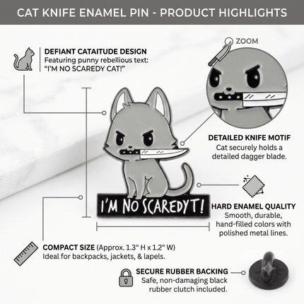 "I'm No Scaredy Cat" Pin – Funny Cat Enamel Pin for Collectors