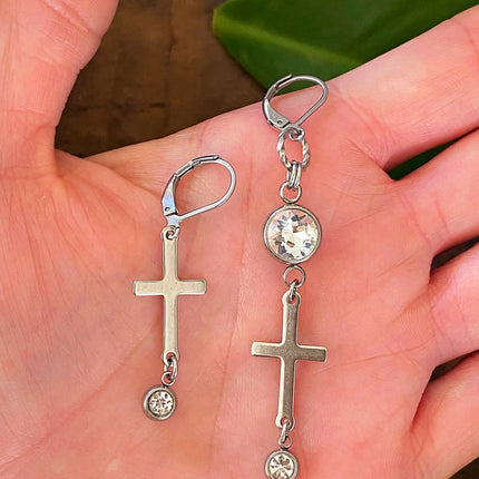 SILVER CROSS EARRINGS