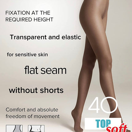 Conte Top Soft 40 Den - Classic Women's Tights Sheer to Waist T-top Low Waist Vitamin E (14S-37SP)