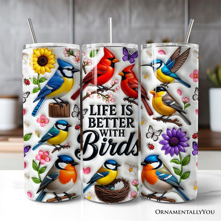 Inflated Life Is Better With Birds 20oz Personalized Tumbler With Lid and Stainless Steel Straw, Colorful Birdwatcher Gift Cup