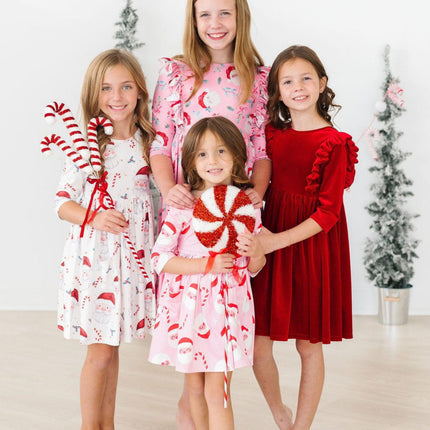 Jingle Bells 3/4 Sleeve Pocket Twirl Dress - Dashing Nova