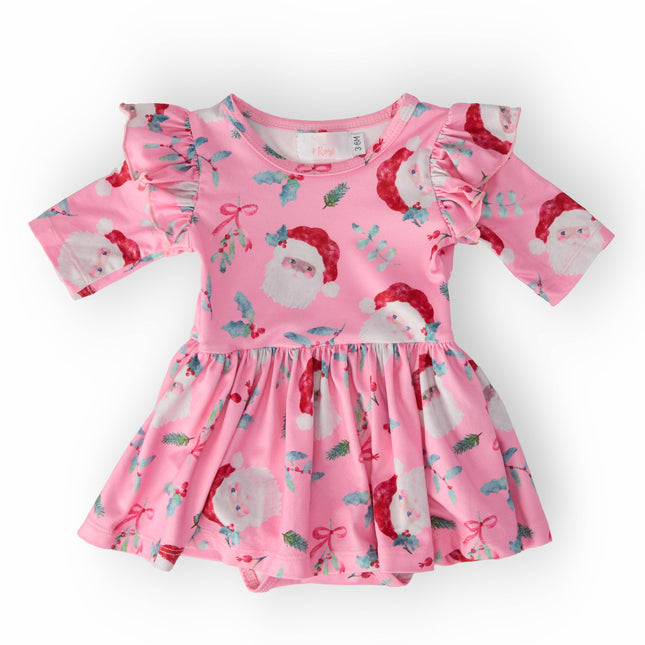 Jolly Old Saint Nick 3/4 Sleeve Flutter Twirl Bodysuit - Dashing Nova