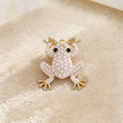 Trendy Frog Animal Earrings with Crystal & Pearl Accents