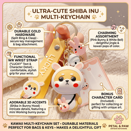 Kawaii Bunny Shiba Inu Keychain for Keys and Cute Gift Giving