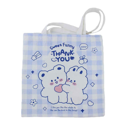 Kawaii Cartoon Tote Bag – Cute Bear & Bunny Canvas Bag for Women
