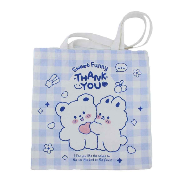 Kawaii Cartoon Tote Bag – Cute Bear & Bunny Canvas Bag for Women