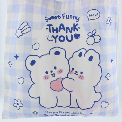 Kawaii Cartoon Tote Bag – Cute Bear & Bunny Canvas Bag for Women