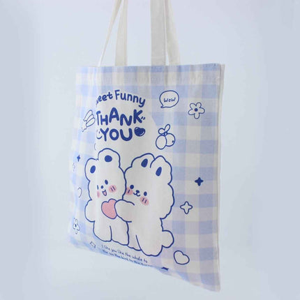Kawaii Cartoon Tote Bag – Cute Bear & Bunny Canvas Bag for Women