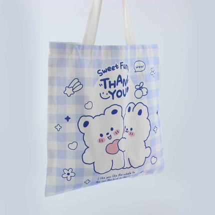 Kawaii Cartoon Tote Bag – Cute Bear & Bunny Canvas Bag for Women