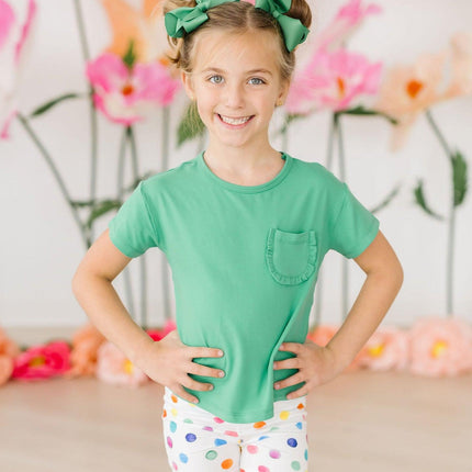 Kelly Green Ruffle Pocket Tee - Dashing Nova