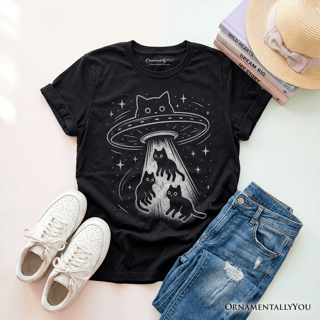Kids Alien Cat Abduction T-Shirt, Funny Youth UFO Space Cats Cosmic Tee