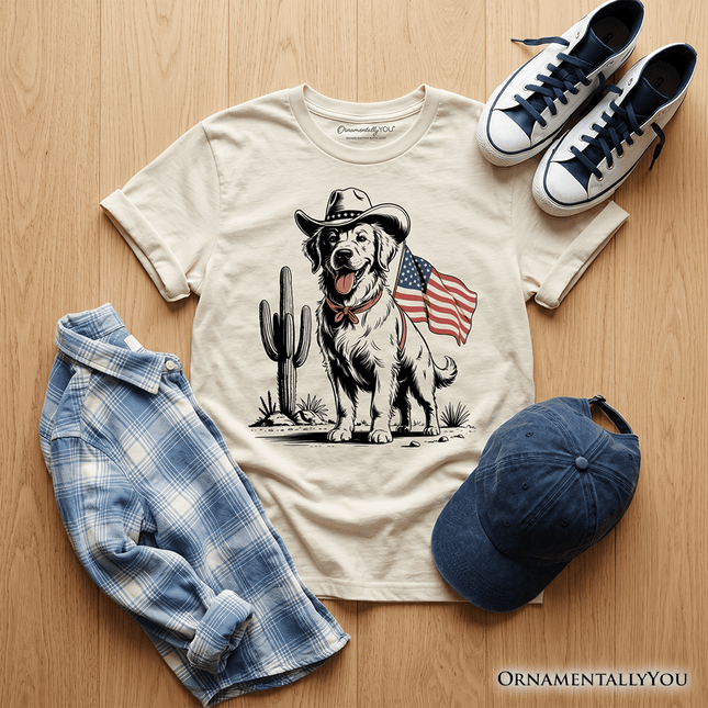 Kids American Cowboy Dog T-Shirt, Western Youth 4th of July Tee for Pet Lovers