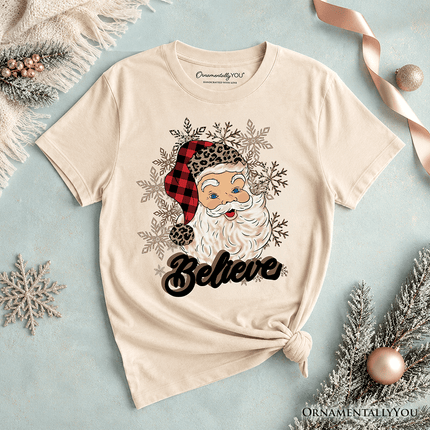 Kids Believe Santa Buffalo Plaid T-Shirt, Retro Christmas Youth Tee