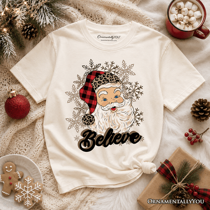 Kids Believe Santa Buffalo Plaid T-Shirt, Retro Christmas Youth Tee