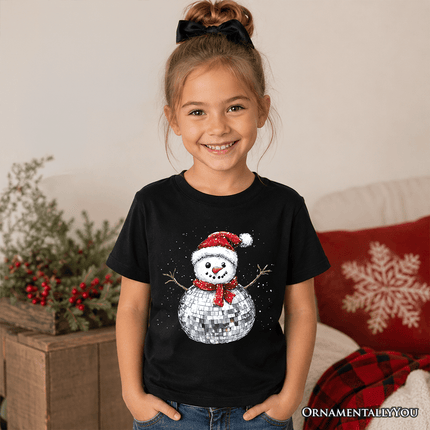 Kids Disco Snowman Christmas T-Shirt, Retro Holiday Youth Tee for Dancers