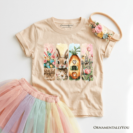 Kids Easter Bunny Floral Brushstroke T-Shirt, Spring Pastel Coquette Tee for Youth