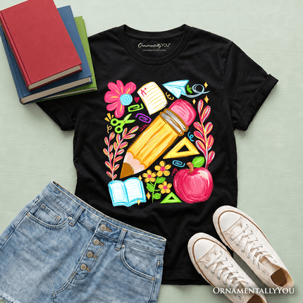 Kids Floral Student Pencil T-Shirt, Colorful Back to School Tee for Youth